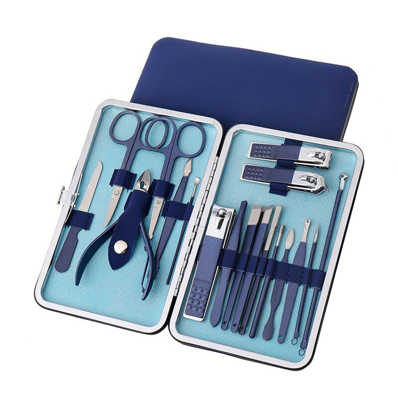 7/10/12/18 st/set manikyrset för professionell pedikyr nagelklippare verktygssats pedikyr i rostfritt stål med resefodral: 18 st