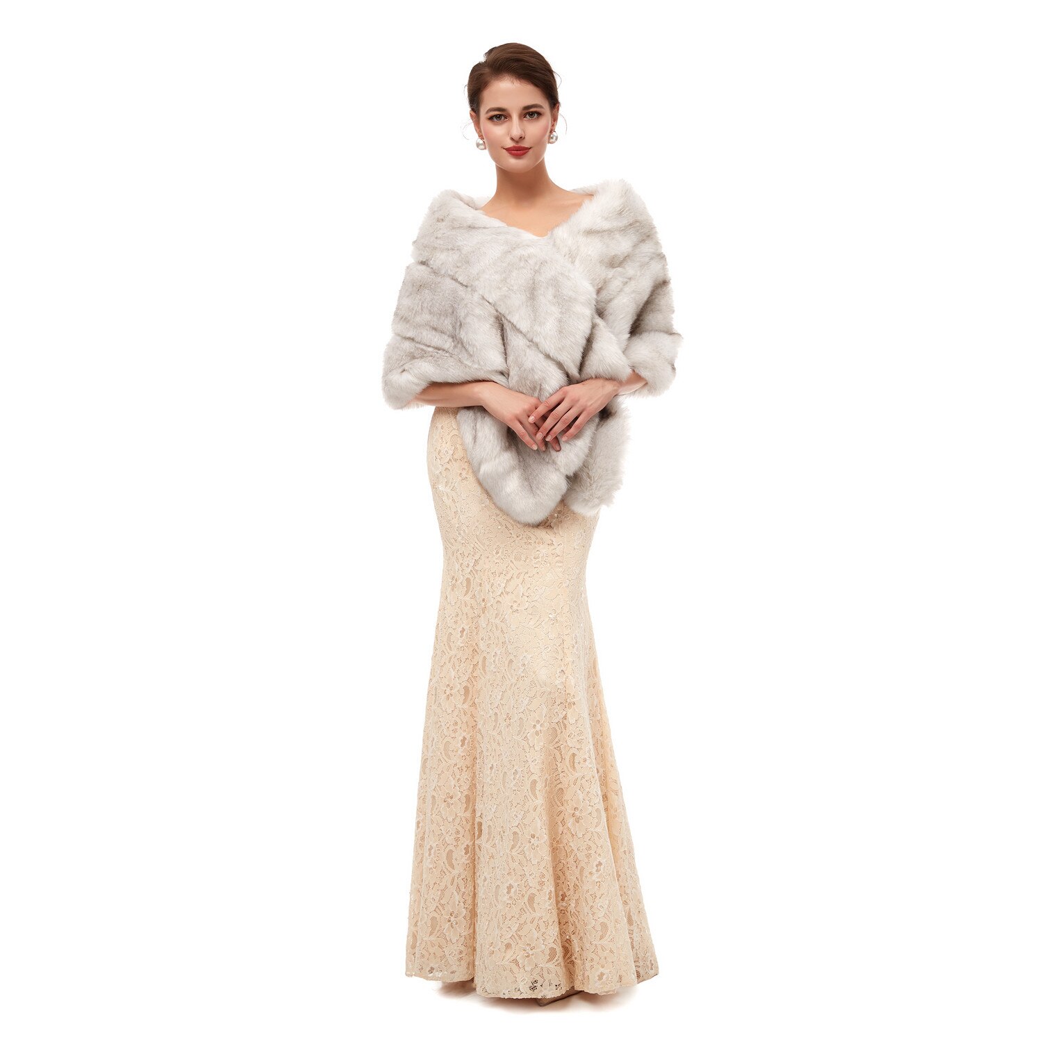 neue Pelz Frauen Bolero Braut Schal Faux Fell wickeln Bolero Hochzeit Kap Braut Schal Pelzcape Winter Elfenbein Braut Mantel Bolero: 129