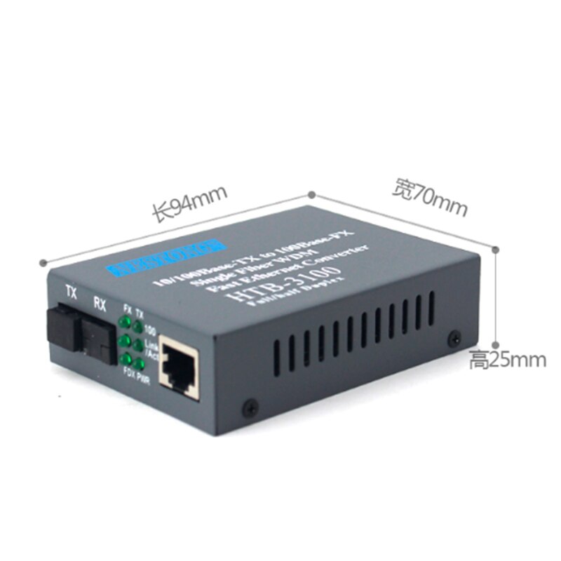 Convertidor de medios de fibra de Puerto SC HTB-3100AB-25KM A/B, 100Mbps, modo único, 25KM, 1 par