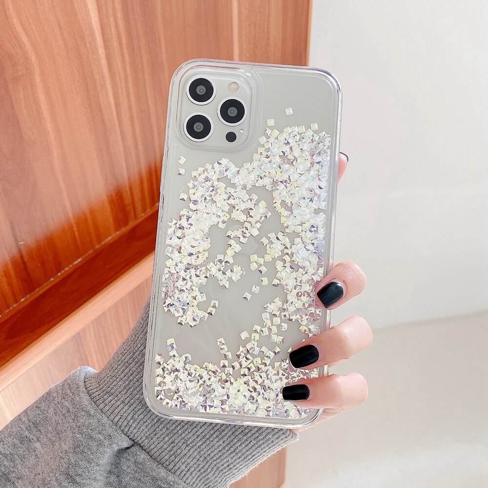 Dynamic Bling Rhinestone Liquid Phone Case For iPhone 11 12 Pro Max XS Max XR X 7 8 SE Protection Clear Hard Back Cover: for iPhone XR