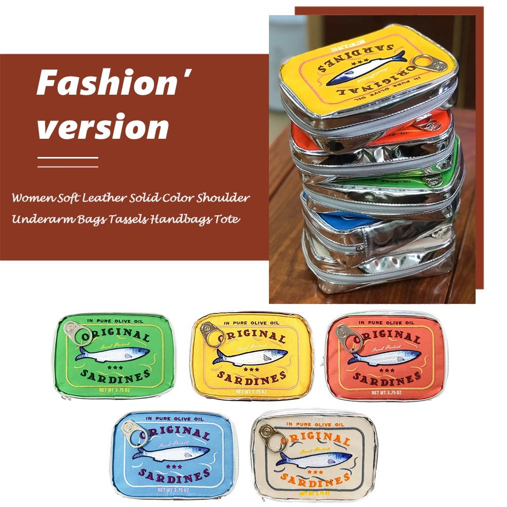 Bolsa de cosméticos bonita con forma de latas de sardinas, paquetes divertidos, bolsa de aseo portátil creativa, bolsas de maquillaje pequeñas y suaves con cremallera a la