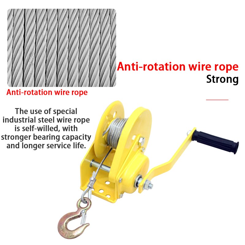 1200lb Hand Crank Two-way Self-locking Manual Winch Household Small Portable Traction Hoist with Brake Manual Winch CH