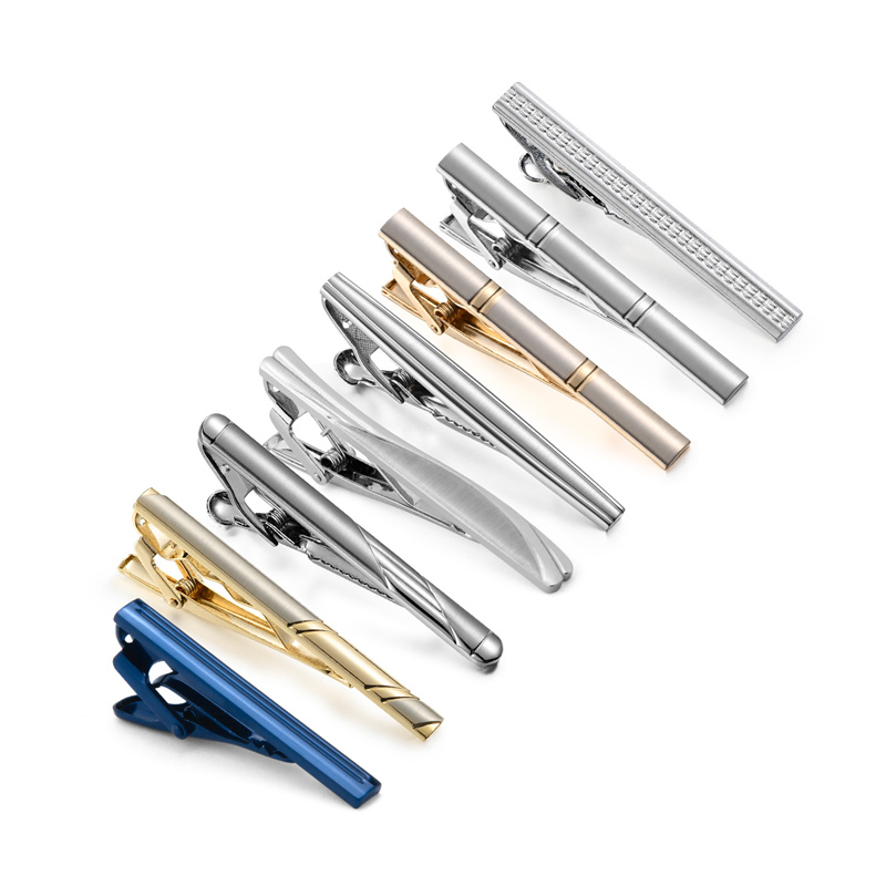Juego de 8 Uds de pinzas de corbata cortas con caja de , accesorios de pasador de corbata para hombre, gemelos de camisa para hombre, para marido: Color dorado