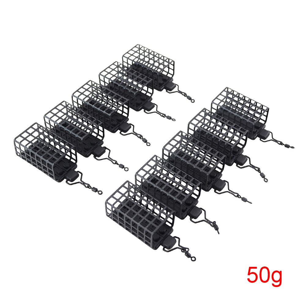 10x Visgerei Feeder Kooi Ronde Vierkante Voor Karper Grof Wedstrijd Barbeel Metalen Feeders 20G 30G 40G 50G 60G: Sqare 50g