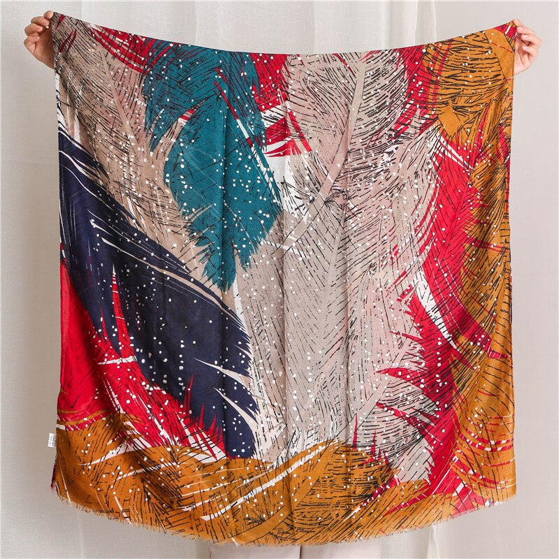 Luxe ombre viscose sjaal met veren en franjes, damesprint, zachte hijab sjaal, foulards, moslim snood 180*100cm