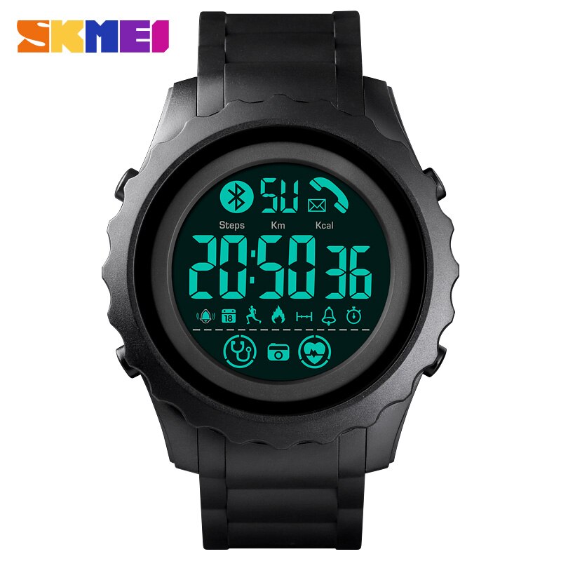 Skmei Mannen Bluetooth Sport Digitale Horloges Hartslagmeter Call Herinneren Calorie Waterdicht Horloge Reloj Hombre Klok: Black