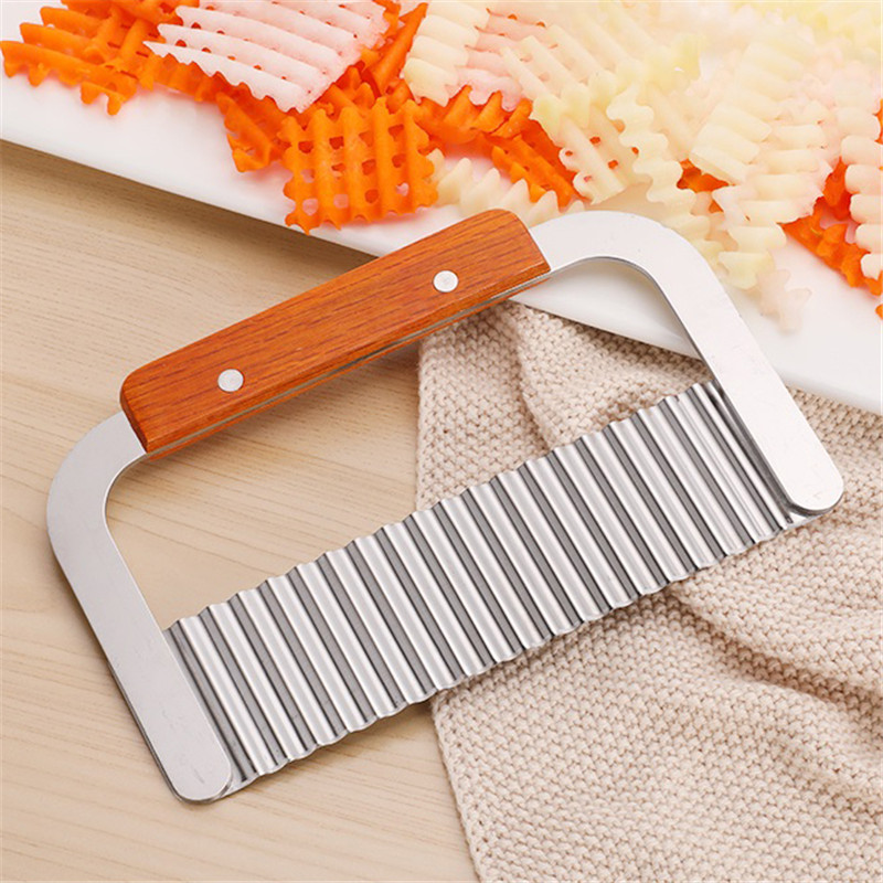 Ttlife Rvs Golvend Mes Aardappel Cutter Tool Keuken Speciale Gadget Met Houten Handvat Franse Fry Cutter