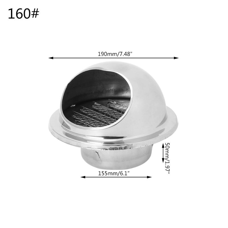 Muur Ventilatierooster Ducting Ventilatie Extractor Outlet Lamellen Halfrond: 160