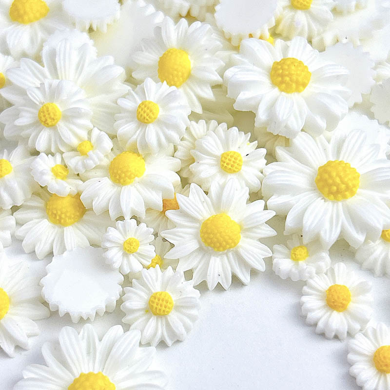 50 Uds. De Mini dijes de margaritas de resina 3D para uñas, flores blancas, decoración artística de uñas de verano, accesorios de manicura DIY, manualidades
