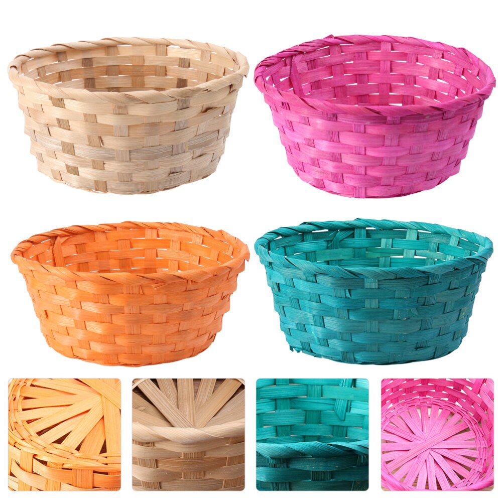 1 Set 4 Pcs Bamboo Baskets Colorful Easter Egg Baskets Children's Day Baskets