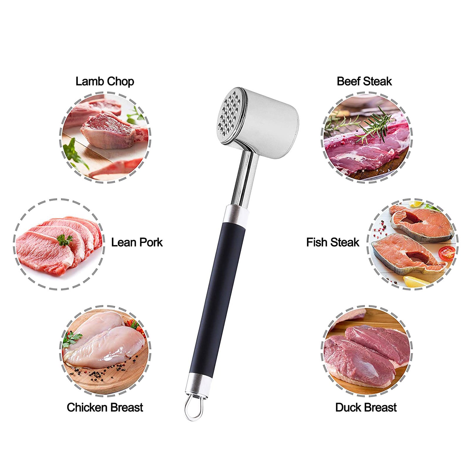 Martillo ablandador de carne mazo herramienta para golpear carne de vacuno, filete, pollo, cerdo, acero inoxidable martillo de carne herramienta de cocina