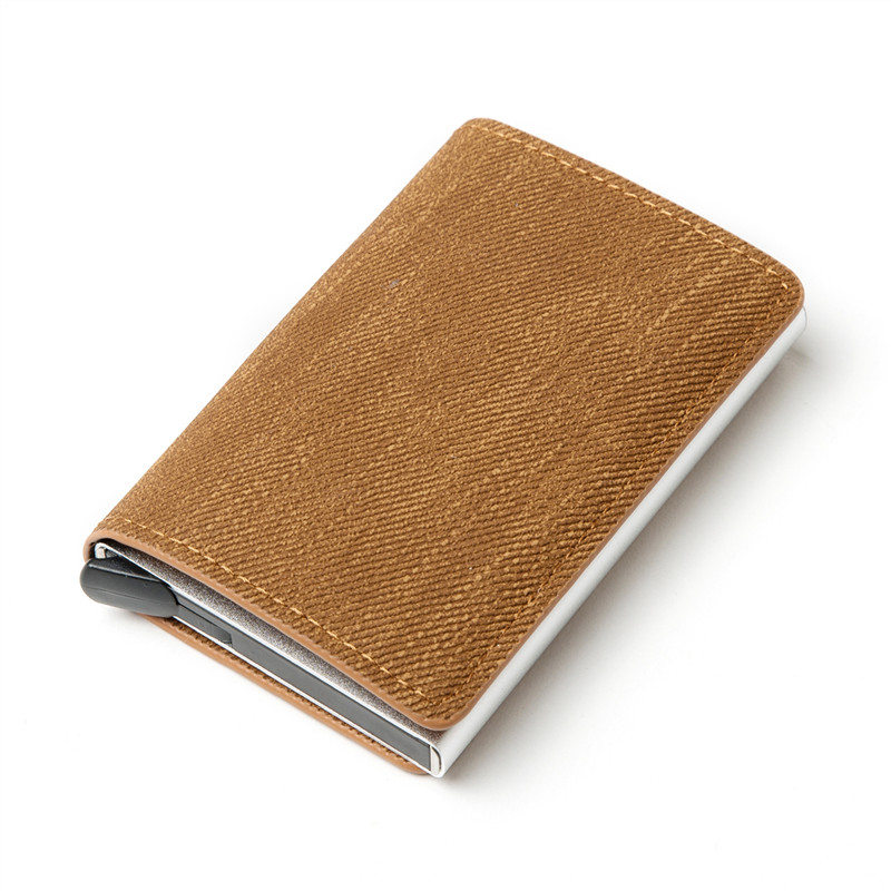 BISI GORO Slim RFID Wallet Business Card Holder Hasp Aluminum Credit Card Wallet Metal Credit Mini smart Men Purse Case: YM003 Brown