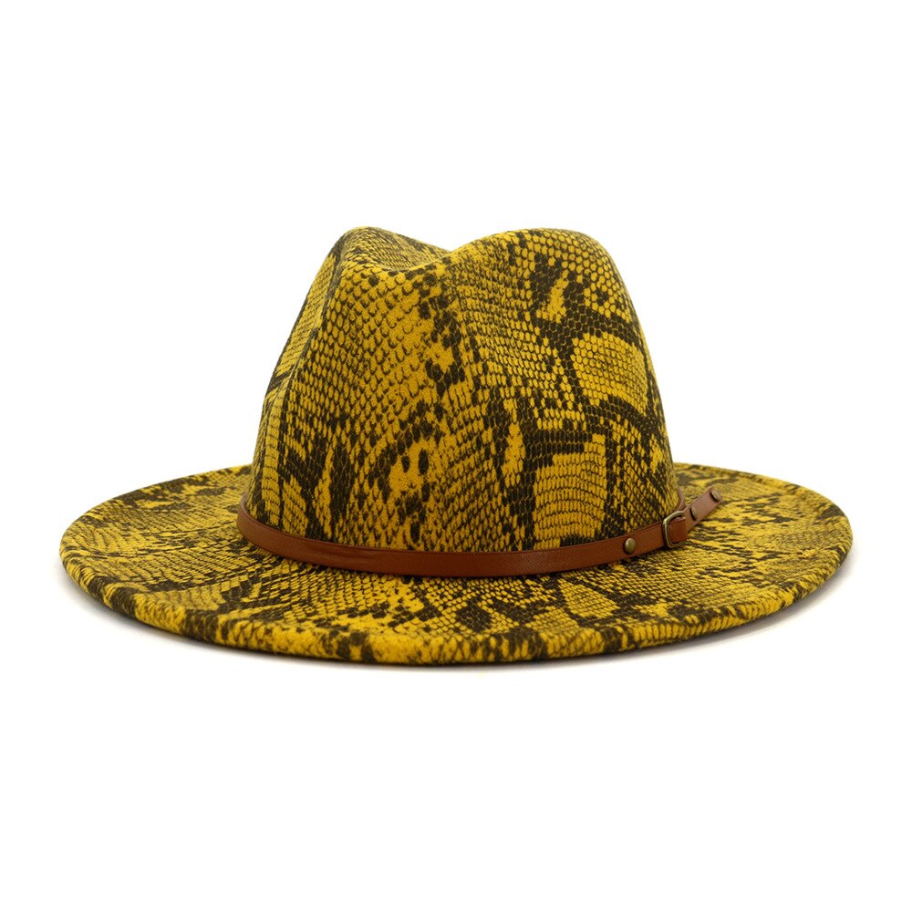 Autumn Winter Snakeskin pattern Fedora Top Jazz Hats Wide Brim Fedora Hats for Woman: 1