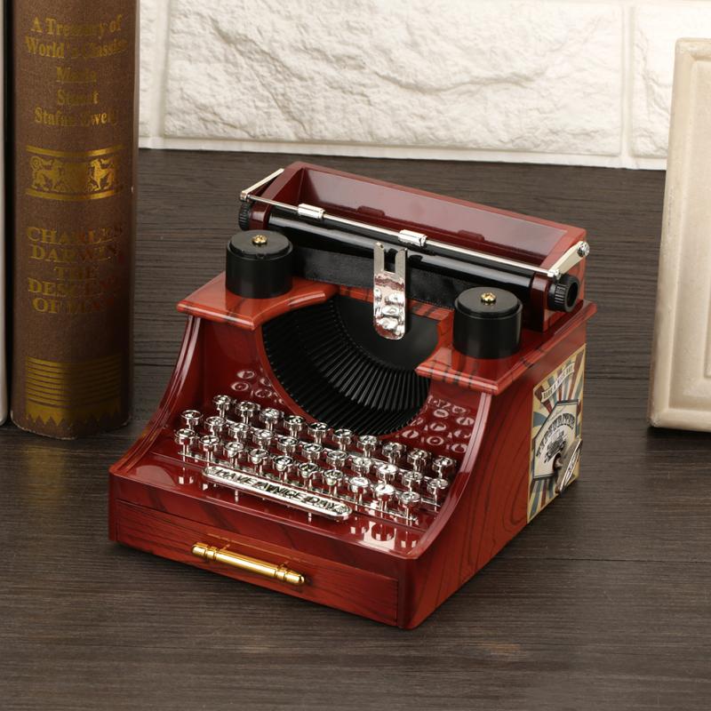 Mini vintage stil retro skrivemaskine urværk musikboks borddekoration dekorationer