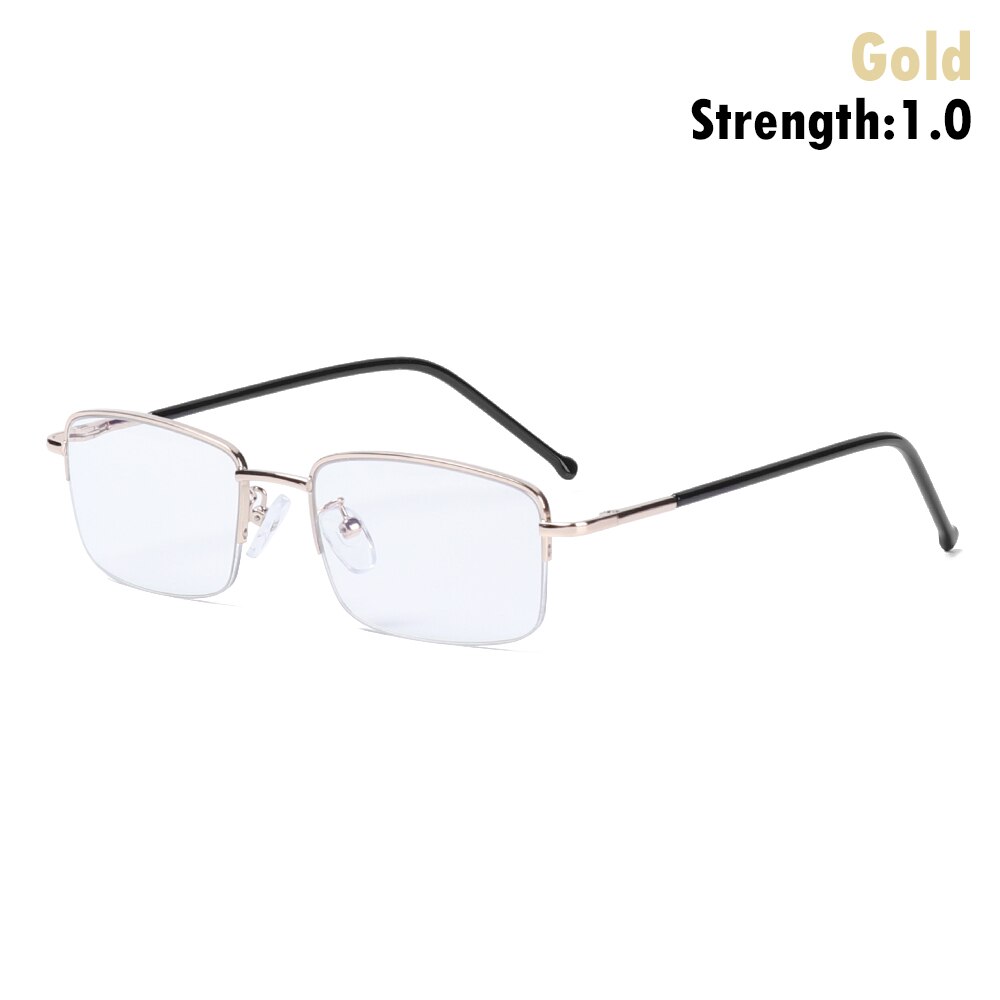 Titanium Frame Metal Progressive Multifocal Reading Glasses Bifocal Anti Blue Light Presbyopia Glasses Women Men: gold Strength 1.00
