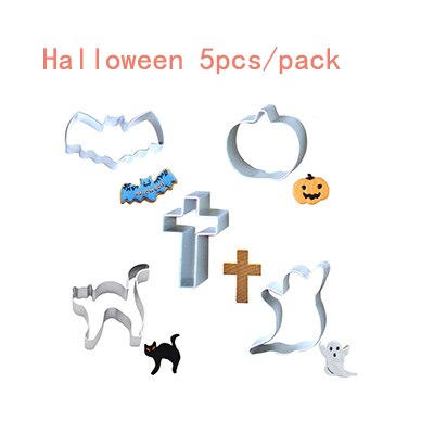 Familie bakken diverse soorten modelleren optionele mini koekjes aluminium uitstekers kerst halloween koekjesvorm: 5 stuks halloween