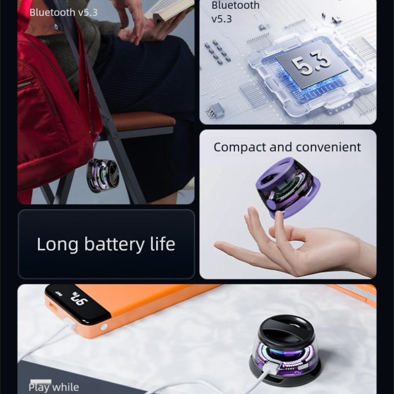 Utendørs magnetisk bluetooth-høyttaler mini trådløs bærbar reisestereohøyttaler med rgb-lys til telefon, nettbrett, bærbar pc