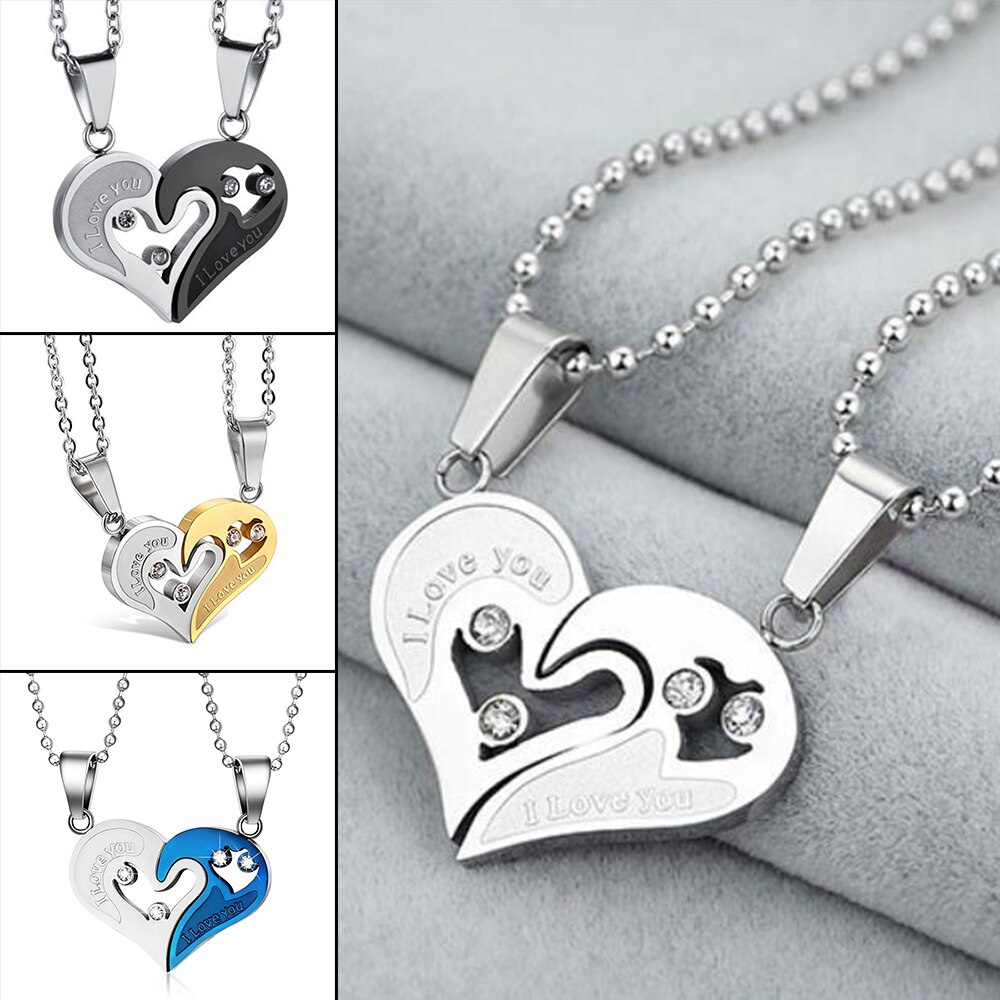 1 Paar Paar Hartvorm I Love You Hanger Ketting Unisex Liefhebbers Koppels Sieraden Mode