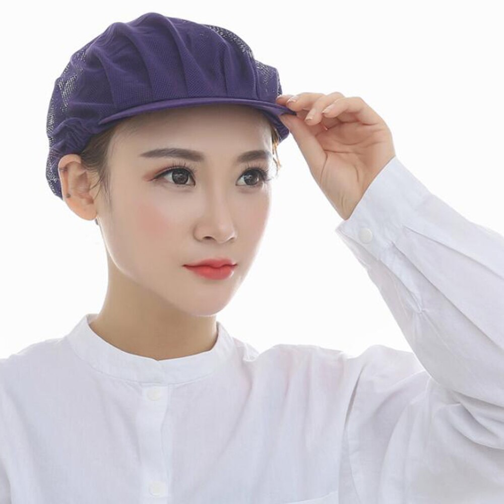 ¡Novedad de ! gorros de Ropa de Trabajo Unisex para trabajadores de fábrica, gorros de malla elásticos para hombres y mujeres, gorros transpirables para servicio de alimentos en almacenes y talleres: Púrpura