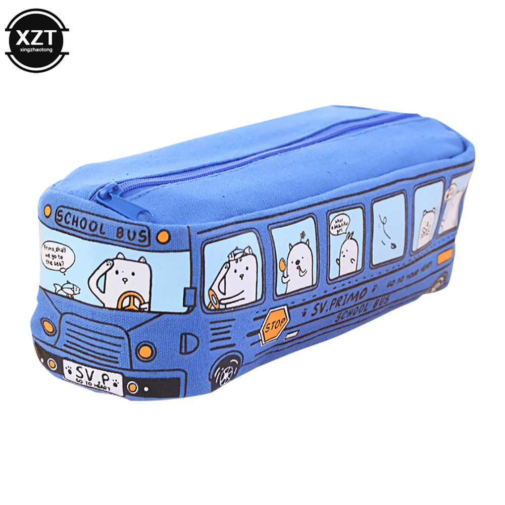 Cute Bus Pencil Case Canvas Stationery Box Large Capacity Pen Bag School Pencil Cases for Children Pen Case Kawaii Student