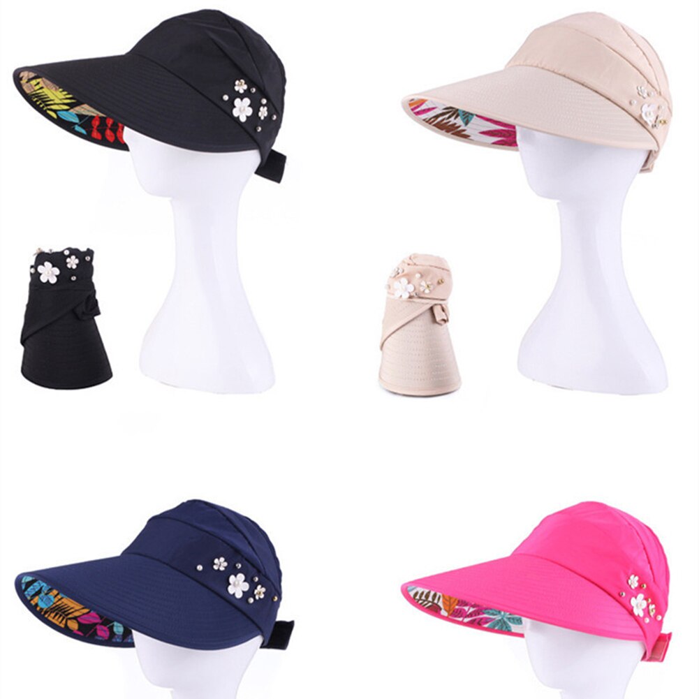 Zomer dames anti-uv opvouwbare zonneklep pet brede rand beschermt gezicht ademende outdoor hoed meerkleurig optionele bot pet
