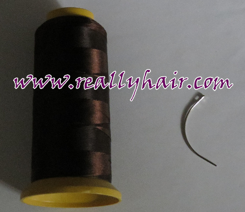 1 roll haar weven draad/hoge intensiteit polyamide nylon draad en 144 stks weven naalden/c soort naalden/gebogen naald