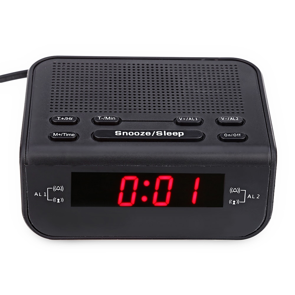 Original modern väckarklocka fm-radio med dubbla larm summer snooze sleep funktion kompakt digital röd led tidsdisplay