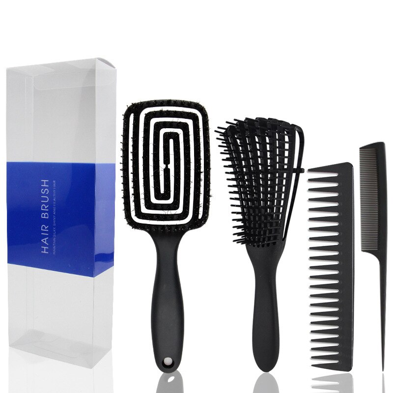 Yblntek dettangling hair hash hår kam sæt detangler hårbørste til krøllet hår barber tilbehør hårpleje styling værktøjer: 4 stk sort