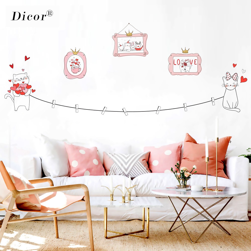 Cheap DICOR Genuine Cartoon Cute Cat Wall Sticker for Kids Rooms Album Photo Collection Girl Baby Bedroom Sticker Decal