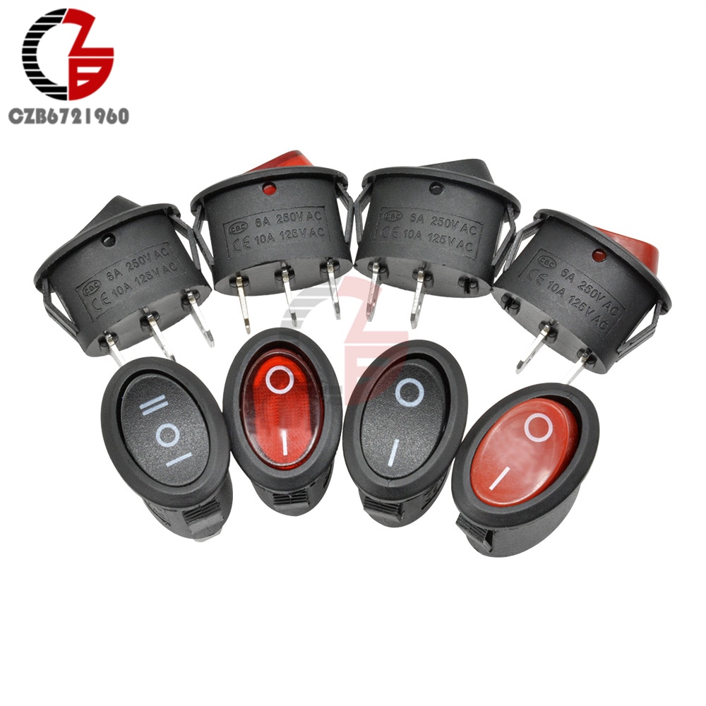 5Pcs 26x14mm KCD7 Oval Push Button Rocker Switch 6A 250V 10A 125V AC Toggle IO On-Off Car Boat Power Switch 2Pin 3Pin LED Light