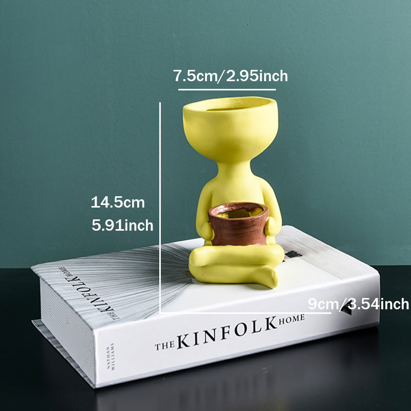 Humanoid Ceramic Flower Pot Character Sitting Posture Sculpture Vase Desktop Flower Arrangement Container Couple Ornaments: F