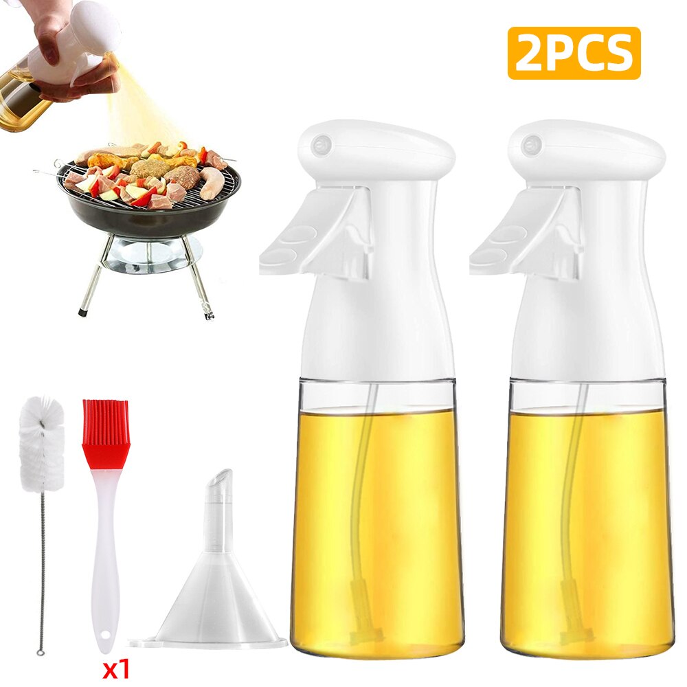 210ml Oil Spray Bottle Kitchen Oil Bottle Cooking Baking Vinegar Mist Sprayer Barbecue Dispenser Bottle Set Grilling Roasting: 2 Pcs White Set
