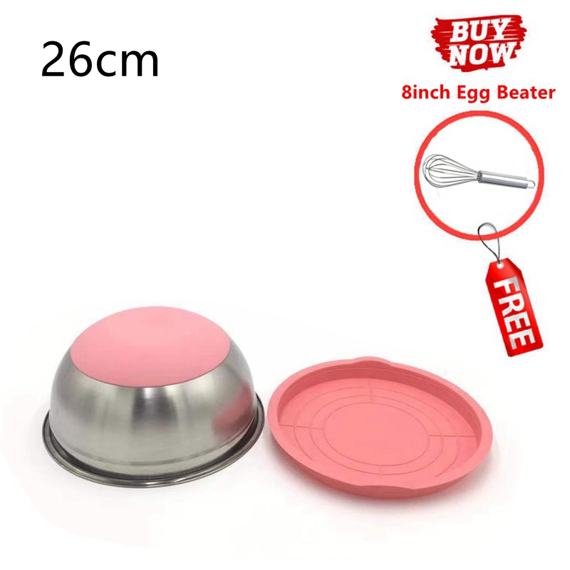 Stainless Steel Nesting Mixing Bowls with Airtight Lids Kitchen Food Salad Bowls Set Non-slip Silicone Bottom Whisking Bowls Set: 26cm-Orange