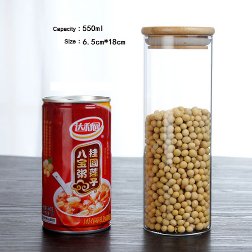 Multi-specifikation glas opbevaring flasker krukker med bambus låg te kaffebønner slik krukke glas boks beholder køkken kan: 550ml 6.5 x 18cm