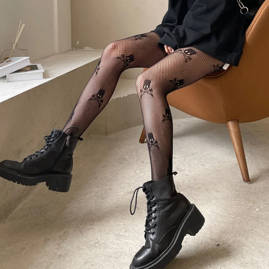 Star Heart Lolita Socks Tattoo Print Pantyhose Fishnet Stockings Kitty Cat Japanese JK Tights Gothic Cosplay Lace Black Tights: Orange