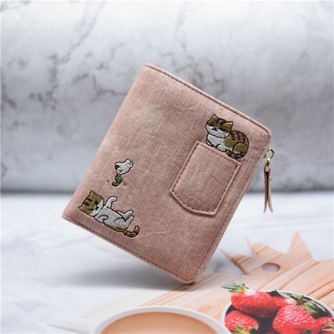 Wallet Women Bird Embroidery Portefeuille Femme Zipper Hasp Short Purse Leather Card Holder Green Blue Pink Black Women Wallets