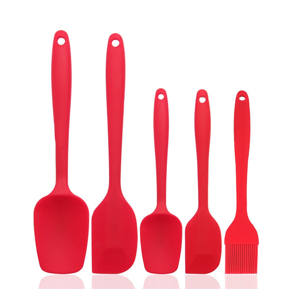 5 Stks/set Siliconen Spatel, Non-stick Siliconen Spatel Hittebestendige Flexibele Rubberen Spatel Schraper: Red