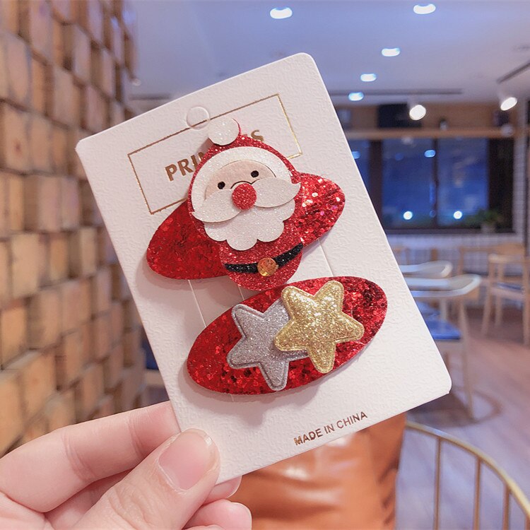 Zuid-koreaanse kerstjaar kinderhaaraccessoires baby bb clip kerstman haarspeldjes meisjes hoofdtooi set: Oude man sterren 2 stuks met kaart