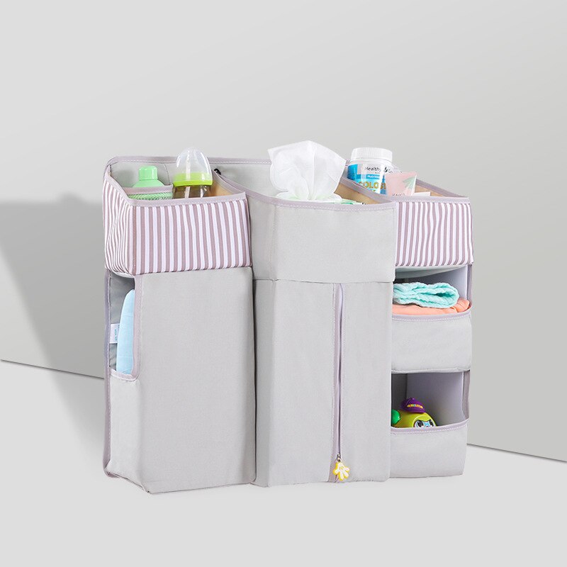 Organizador portátil para cuna de bebé, bolsa colgante para cama, artículos esenciales para almacenamiento de pañales, juego de cama de cuna, pañal de cabecera: Gray