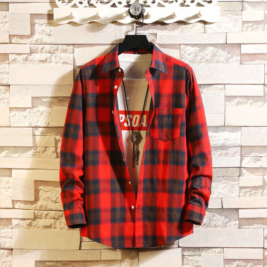 Green Plaid Print Men Shirt Classic Turn-Down Collar Chemise Homme Long Sleeve Casual Mens Shirts Slim Button Streetwear