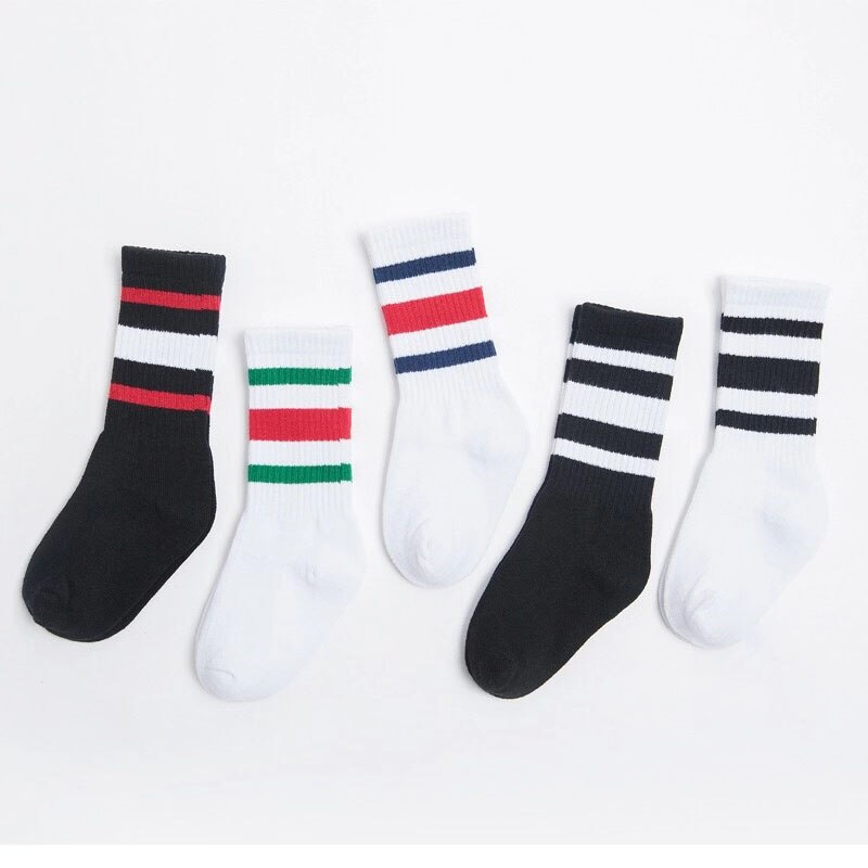 Lot de 5 paires de chaussettes en coton à rayures étoiles pour garçons et enfants, collection printemps-automne