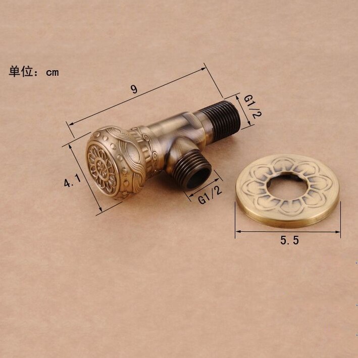 Kraan Vervangende Onderdelen 1/2 "x 1/2" Antiek Messing Hoekstopkraan Uitgeschakeld Water Driehoek Klep voor Kraan en Wc HJ-0318F