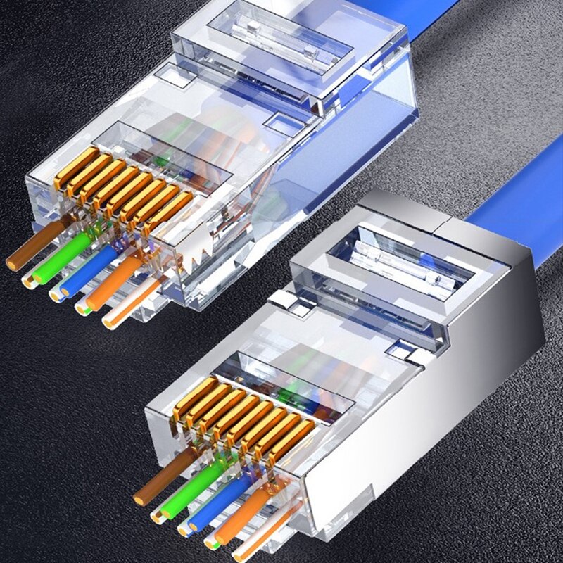 10pcs RJ45 Pass Through connectors 8P8C 50UM Plate Shielded Network Modular Plug