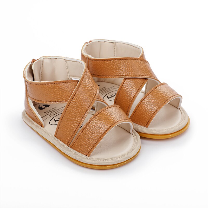 Sandales d'été en cuir PU pour bébés de 0 à 18 mois, chaussures pour nouveaux-nés, filles et garçons, solides, antidérapantes, respirantes,: Kaki / 7-12 mois