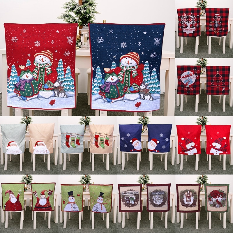 Kerststoel achterkant hoes kerstman hoed kerstversiering voor thuis kerstdiner stoel achterkant hoezen tafel feest de