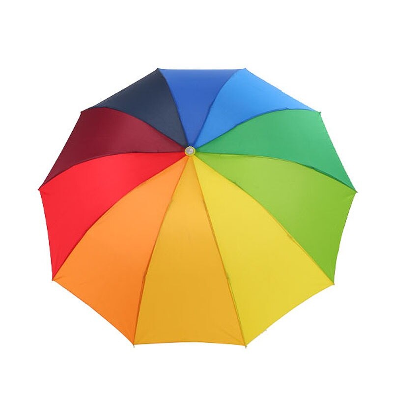 Yiwumart Rainbow Outdoor Three-Folding Opaque Umbrella For Women Protect Against Wind Rain Portable Ultralight Travel