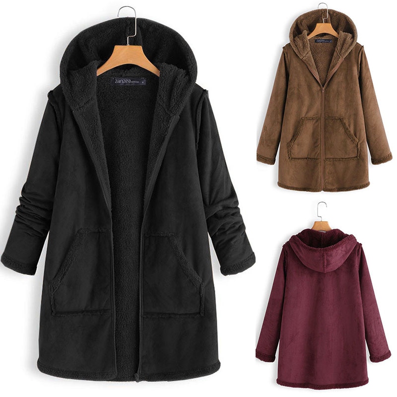 Plus Size Jassen vrouwen Casual Jassen ZANZEA Winter Warme Voering Vest Bovenkleding Hooded Lange Mouwen Rits Tops 5XL