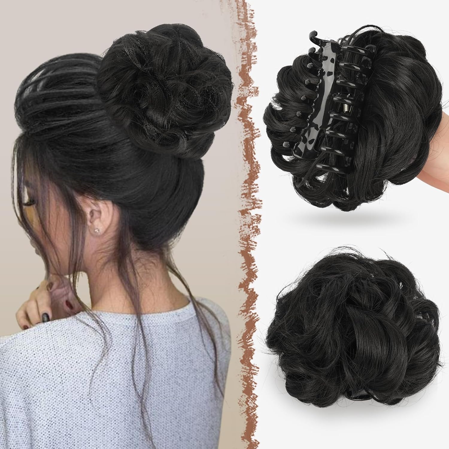 Pedaço de cabelo bagunçado para mulheres, penteado Updo penteado, ondulado encaracolado scrunchies, clipe na garra, chignon sintético, clip w: 1B/27HL / 1 PC