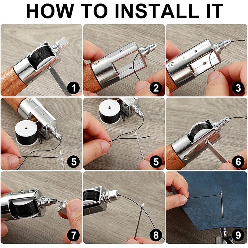 Leather Sewing Awl Kit, Stitching Leather Craft Awl With Needles,DIY Lacing Stitching,Chisel Leather Sewing Waxed Thread