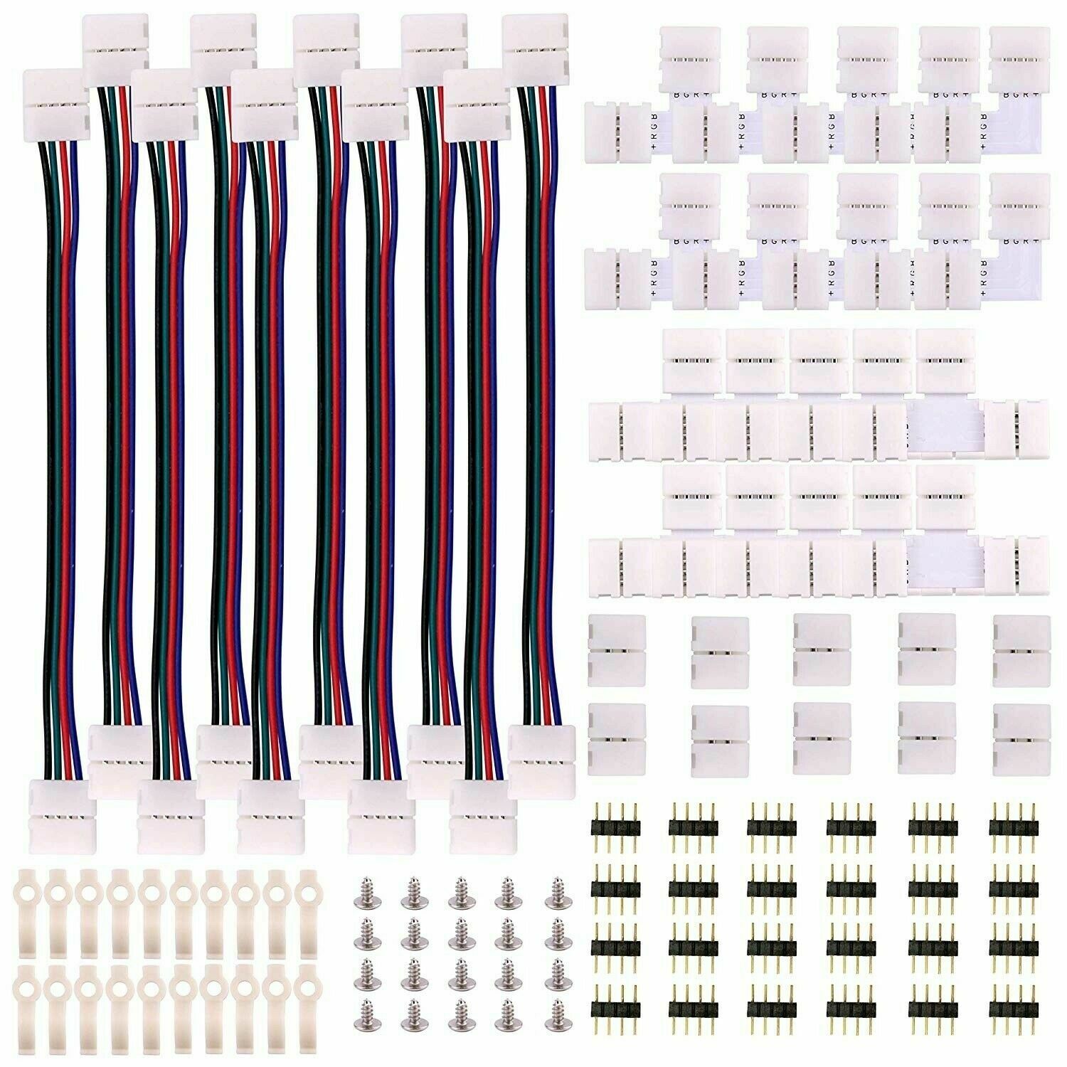 5050 4-Pin RGB LED Strip Light Connector Kit with T/L-Shaped Strip Jumpers Strip Clips Wire Connection Terminal Splice LED Strip